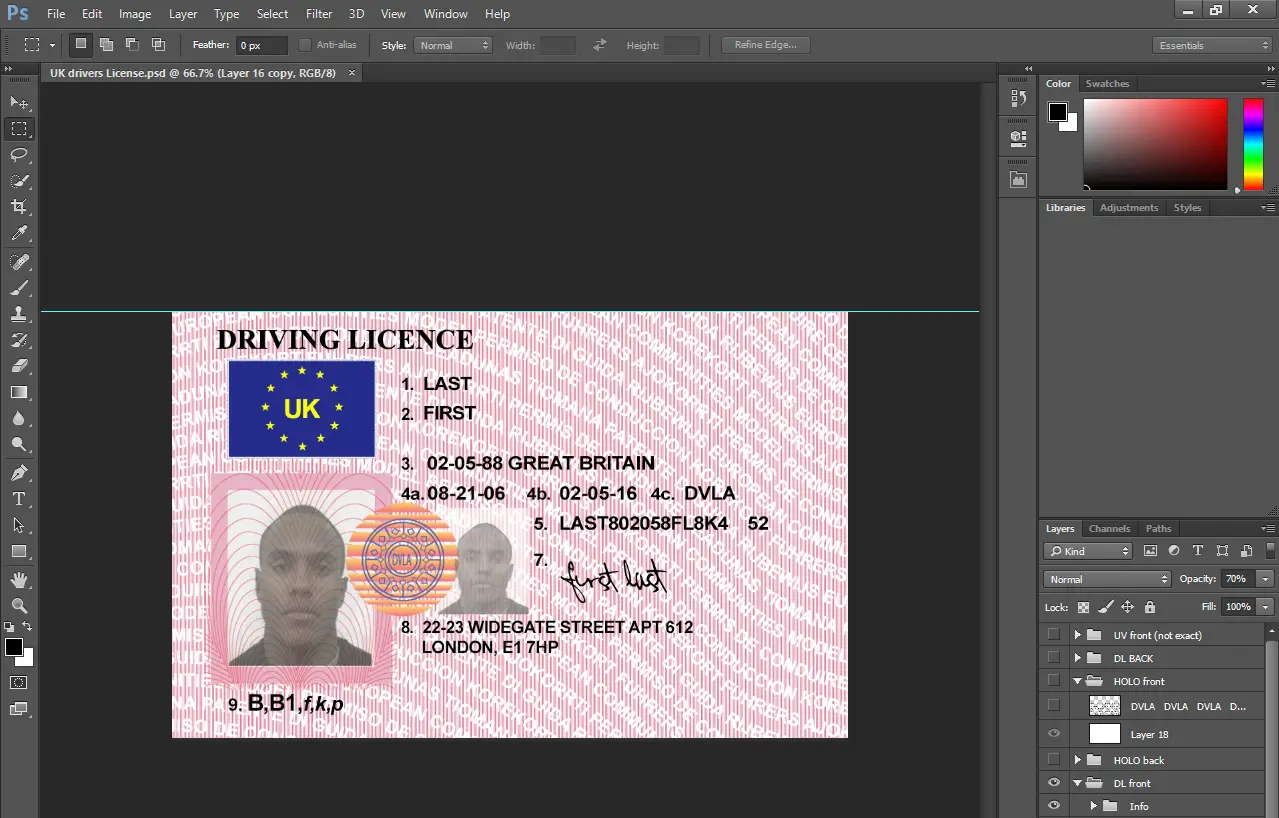 UK drivers License PSD Template 2025