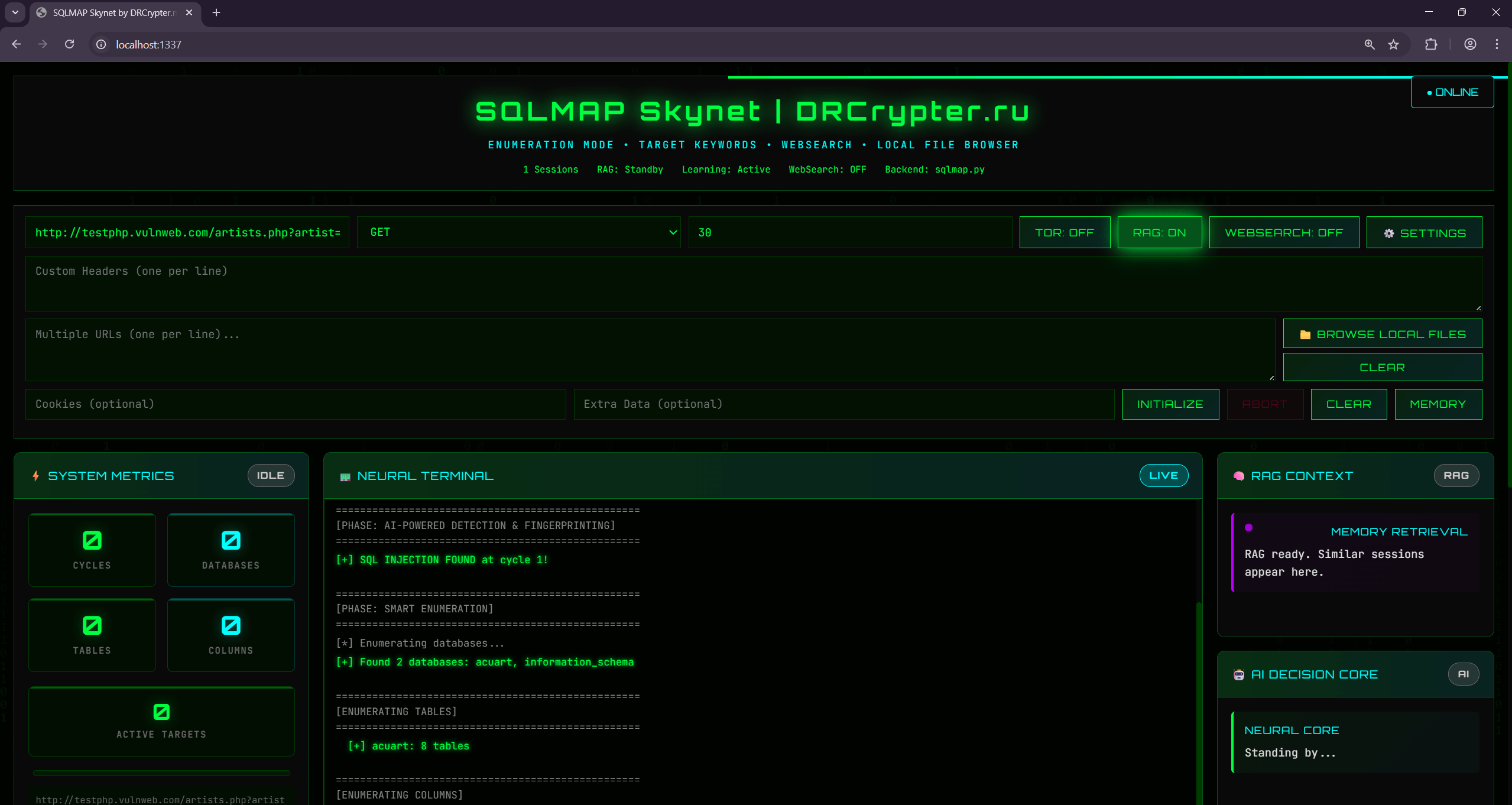 SQLMAP SKYNET Autonomous AI v1.2.0